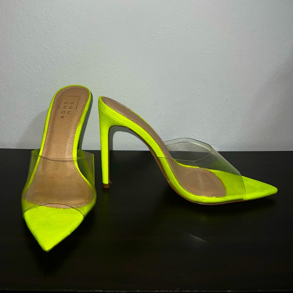 Neon Yellow Clear Strap Heels
